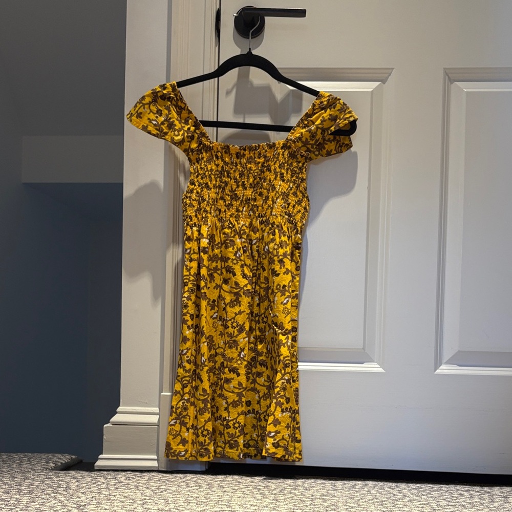Bouton Girls Off the Shoulder Yellow Mini Dress